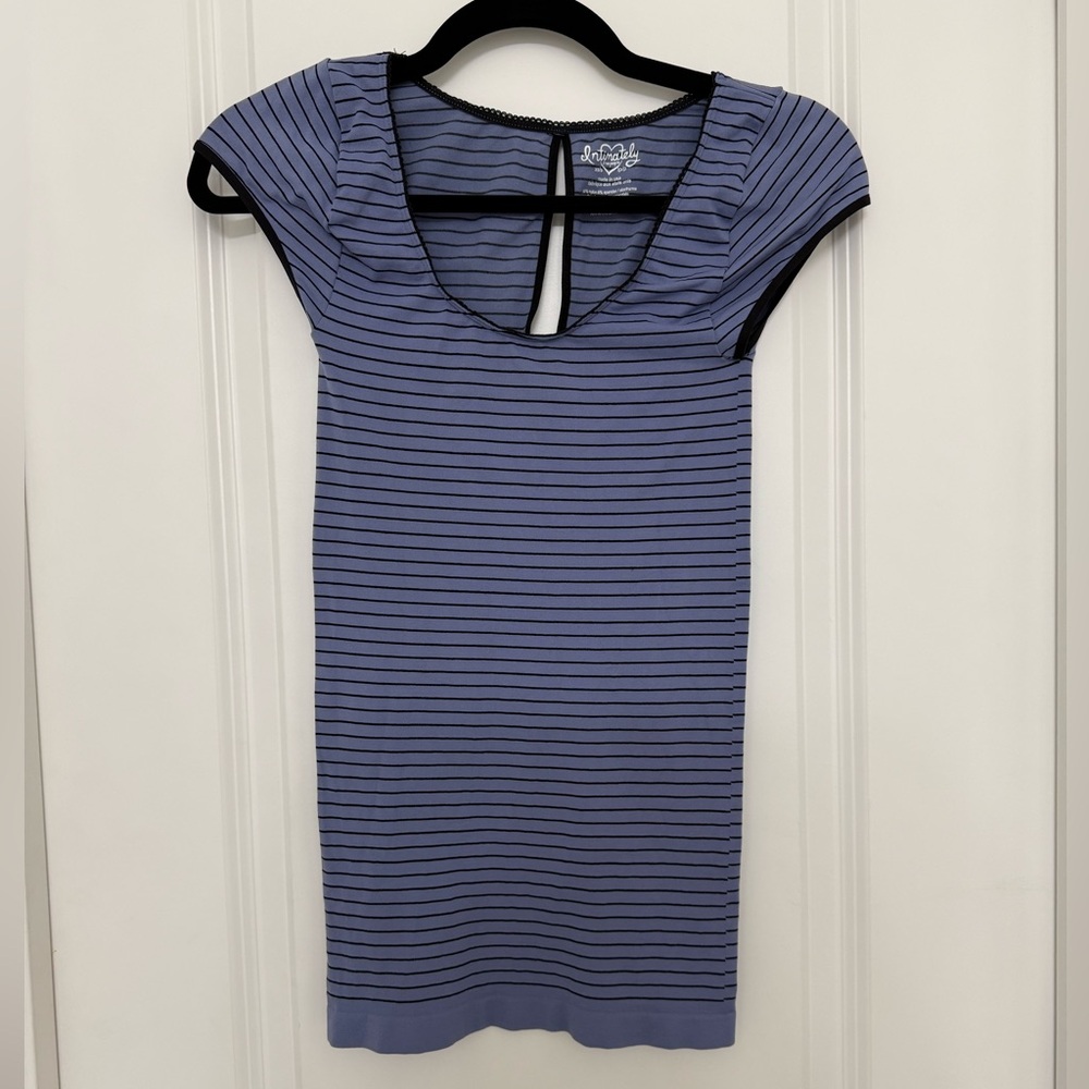 Free People Intimately - Striped Blue and Black Cap Sleeve Top